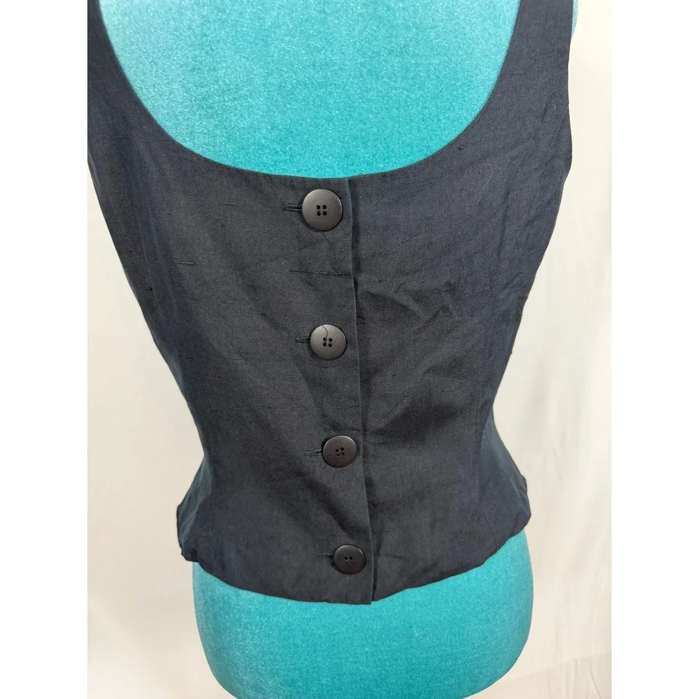 Vintage‎ Finity Black 100% Silk Button Back Tank Top Shell Blouse Size 6 Womens